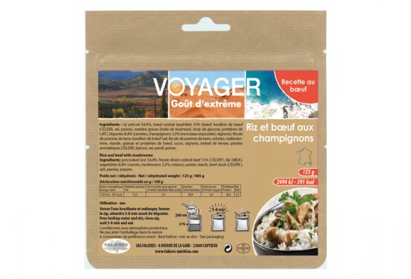 Repas Lyophilisé Voyager Boeuf Aux Champignons Et Son Riz Kraft 125g 1 Repas Lyophilisé Voyager Boeuf Aux Champignons Et Son Riz Kraft 125g